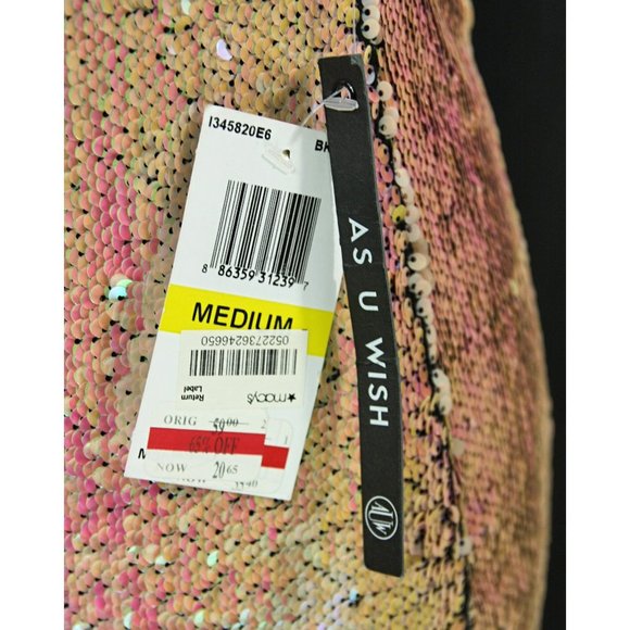 NWT As U Wish Reversable Sequin Strapless Party Mini Dress Pink Green Sexy - M - Picture 6 of 9